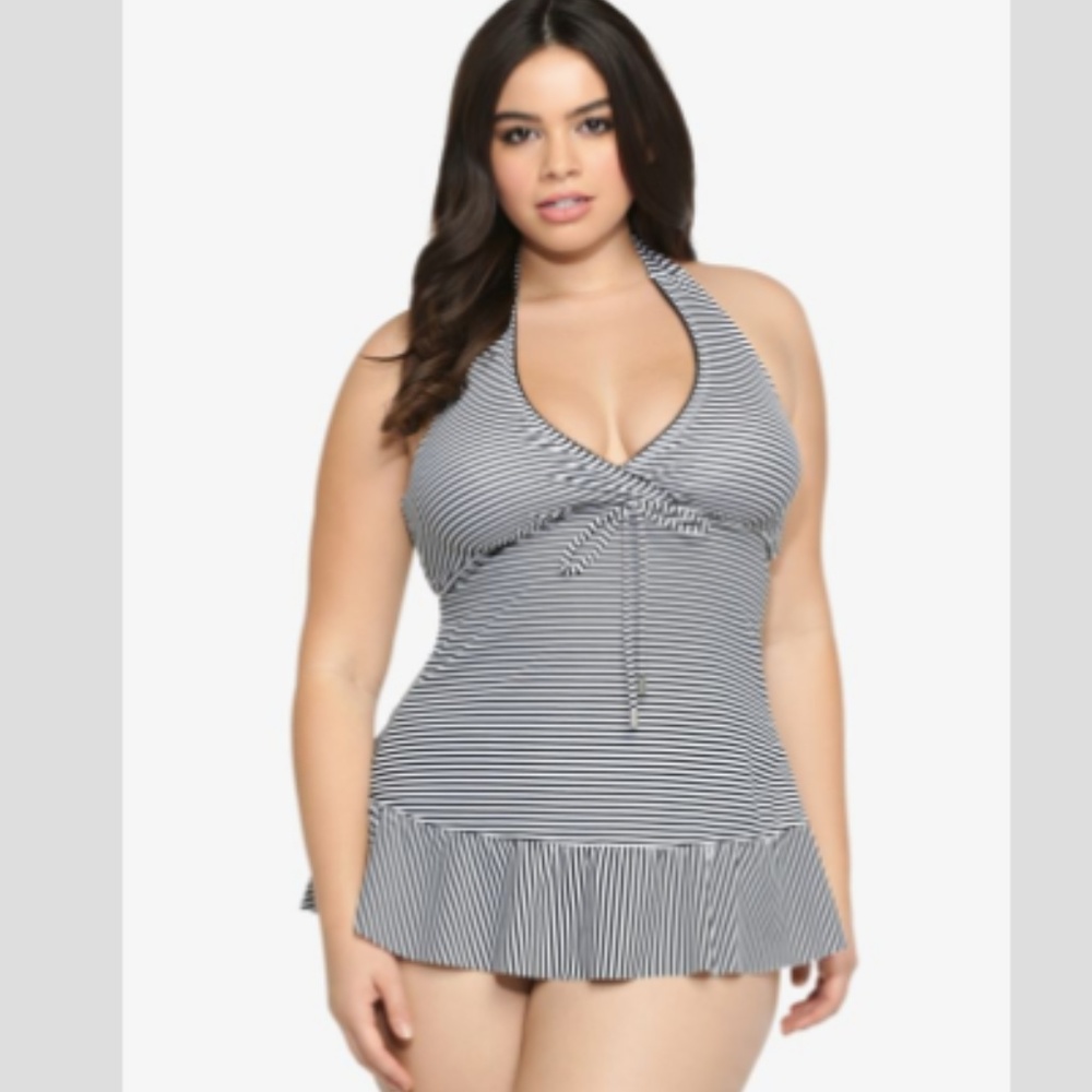 Torrid Black & White Stripe Tunic Tankini Top